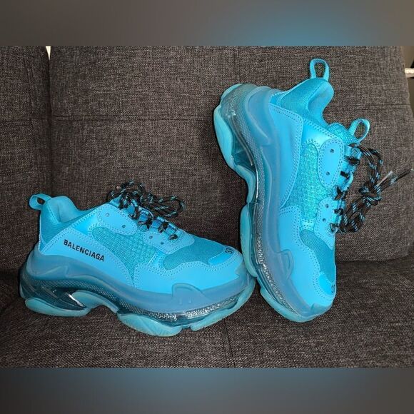 Balenciaga Triple S Cyan Blue Clunky Dad Sneaker - Picture 1 of 9